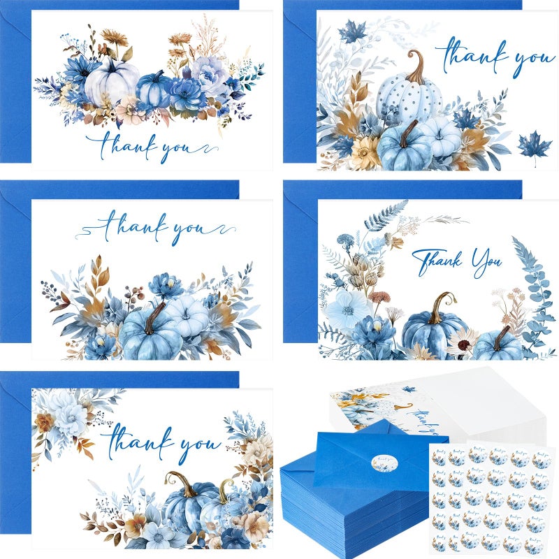 Yexiya 50 Pack Fall Thank You Cards Bulk Baby Shower Thank You with Envelopes and Stickers Pumpkin Flower Blank Greeting Gender Reveal Cards for Fall Autumn Thanksgiving Bridal Shower (Pink) - Image 1